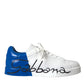 Dolce & Gabbana White Blue Leather Logo Low Top Sneakers Men Shoes