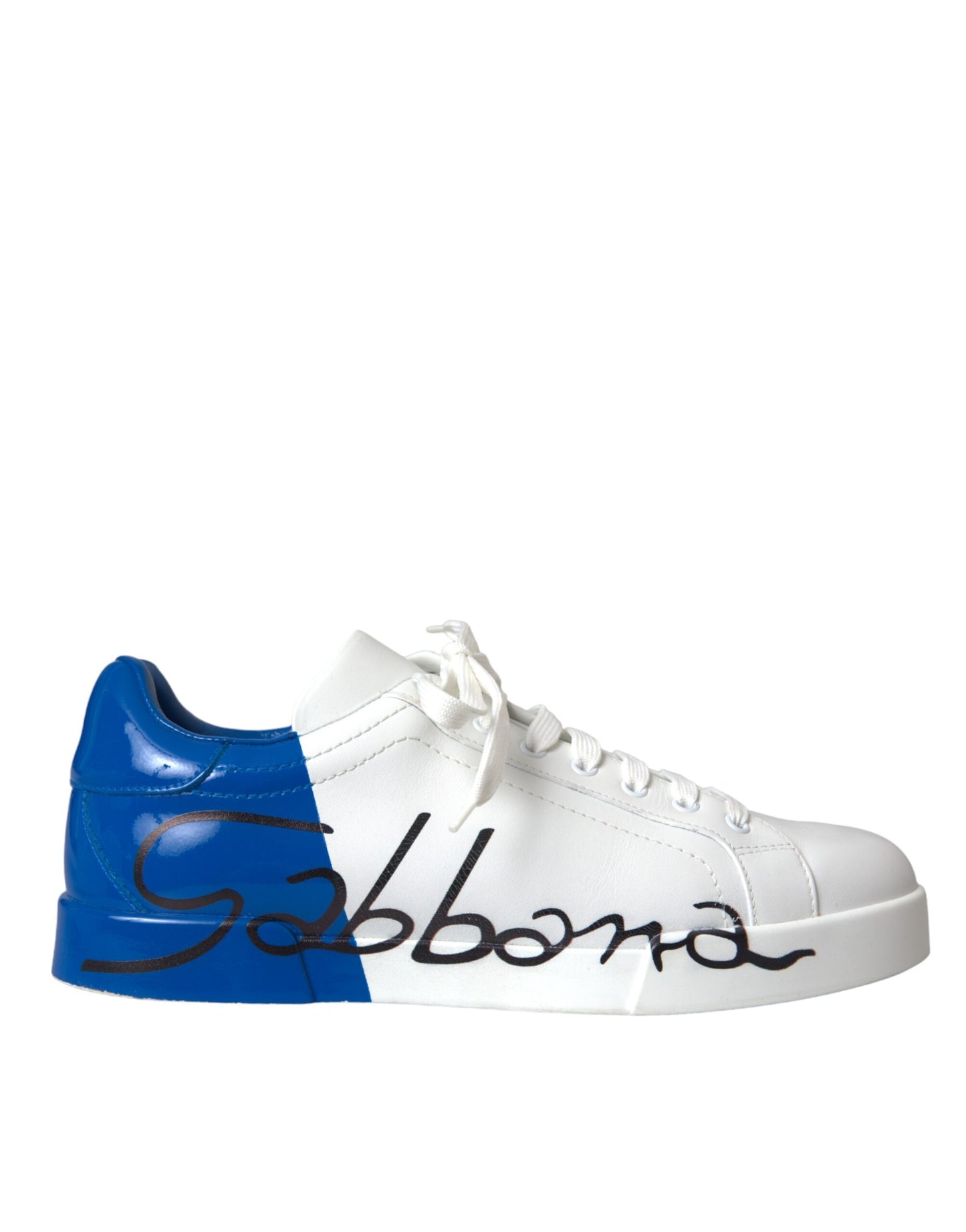 Dolce & Gabbana White Blue Leather Logo Low Top Sneakers Men Shoes