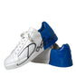 Dolce & Gabbana White Blue Leather Logo Low Top Sneakers Men Shoes