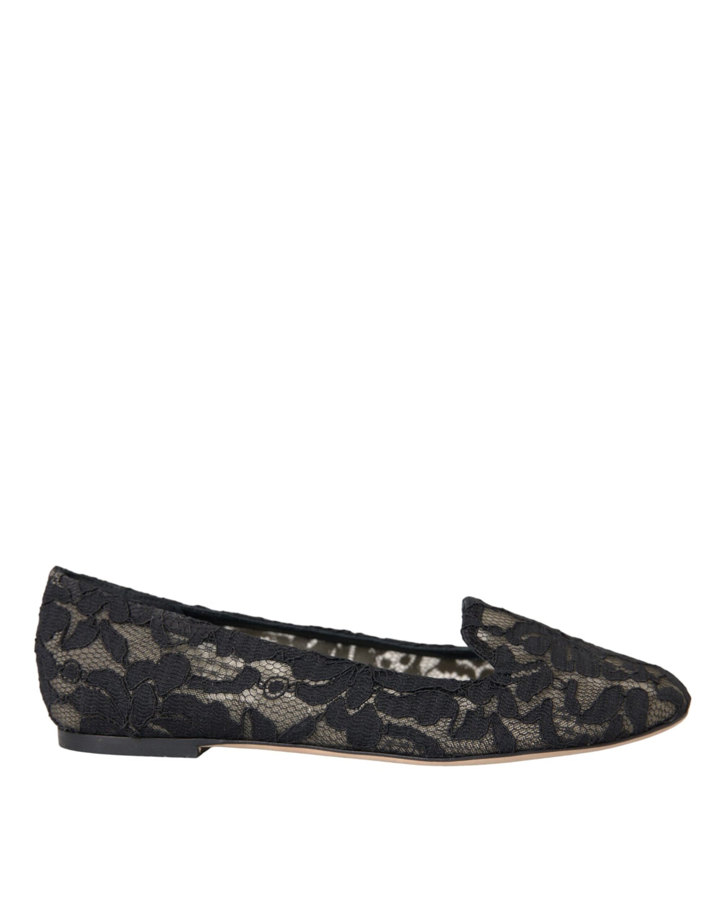 Dolce & Gabbana Black Floral Taormina Lace Loafer Flat Shoes