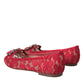 Dolce & Gabbana Red Lace Crystal Ballet Loafers Shoes