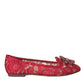 Dolce & Gabbana Red Lace Crystal Ballet Loafers Shoes