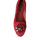 Dolce & Gabbana Red Lace Crystal Ballet Loafers Shoes