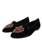 Dolce & Gabbana Black Velvet DG Heart Loafers Flats Shoes