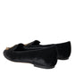 Dolce & Gabbana Black Velvet DG Heart Loafers Flats Shoes