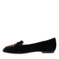 Dolce & Gabbana Black Velvet DG Heart Loafers Flats Shoes