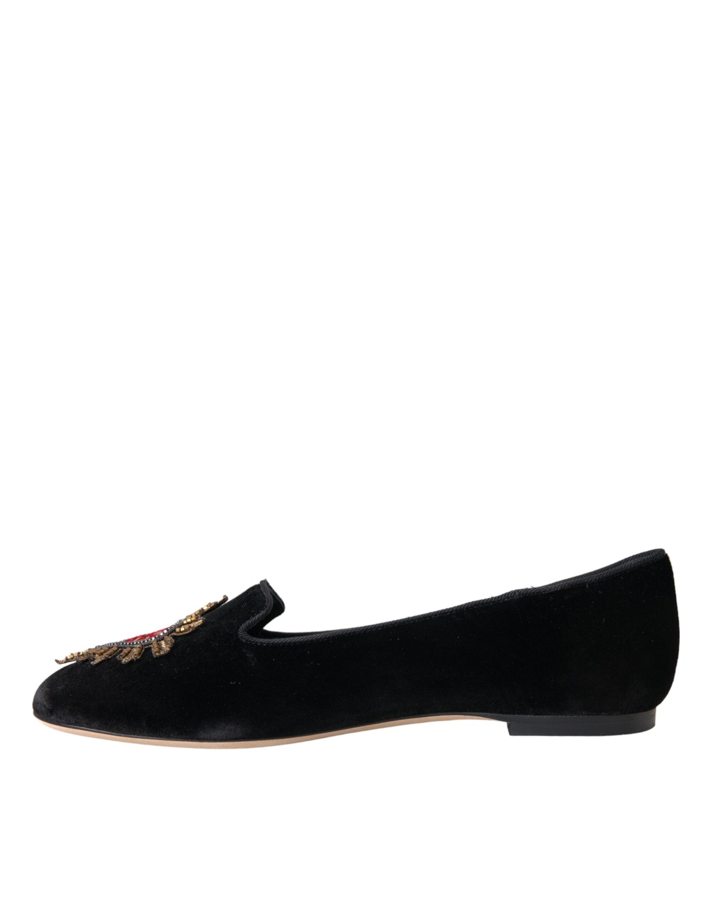 Dolce & Gabbana Black Velvet DG Heart Loafers Flats Shoes