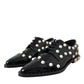 Dolce & Gabbana Black Leather Faux Pearl Dress Broque Shoes