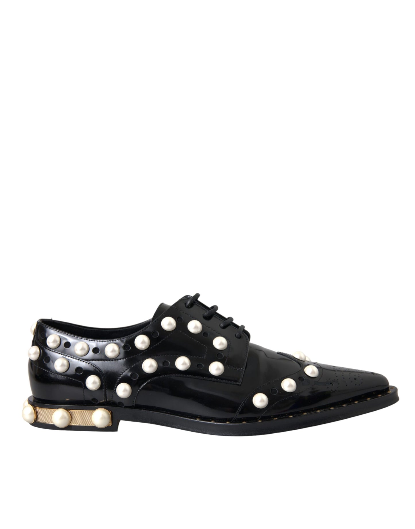 Dolce & Gabbana Black Leather Faux Pearl Dress Broque Shoes