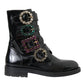 Dolce & Gabbana Black Leather Crystal Buckles Boots Shoes