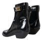 Dolce & Gabbana Black Logo Appliqué Leather Ankle Boots Shoes