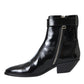 Dolce & Gabbana Black Logo Appliqué Leather Ankle Boots Shoes