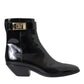 Dolce & Gabbana Black Logo Appliqué Leather Ankle Boots Shoes