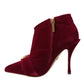 Dolce & Gabbana Dark Red Velvet Devotion Buckle Boots Shoes