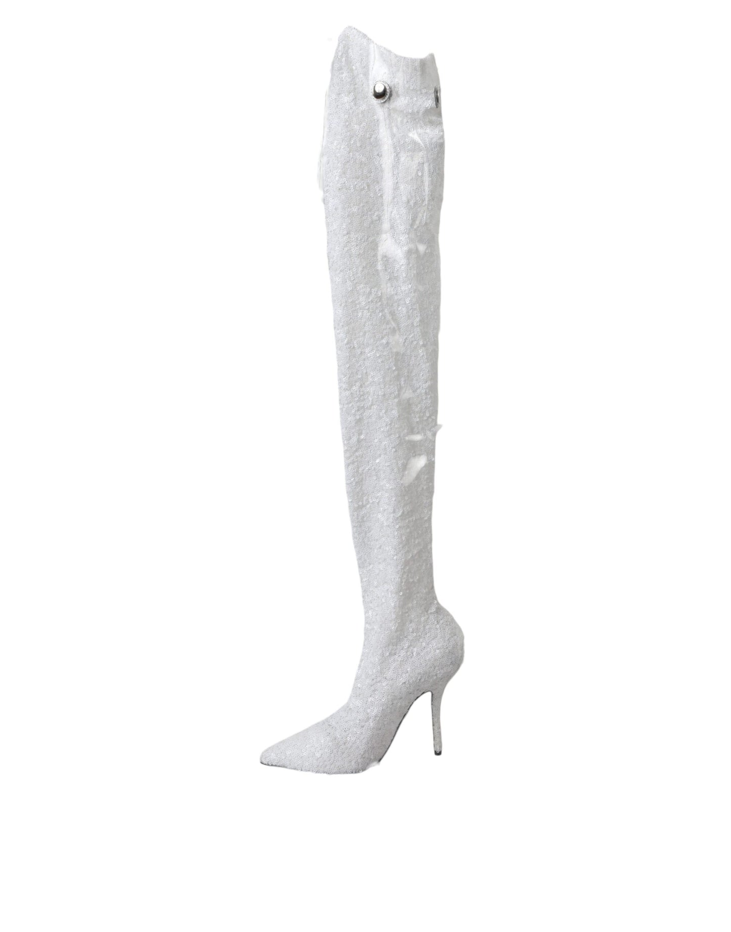 Dolce & Gabbana White Heels Stiletto Knee High Boots Shoes