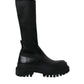 Dolce & Gabbana Black Leather Stretch Jersey Boots Shoes