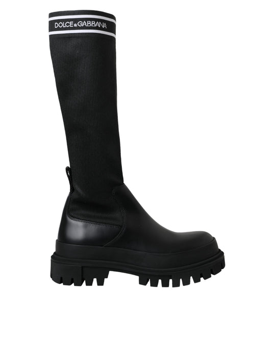 Dolce & Gabbana Black Leather Stretch Jersey Boots Shoes