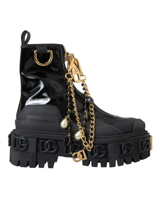 Dolce & Gabbana Black Rubber Embellished Trekking Boots Shoes