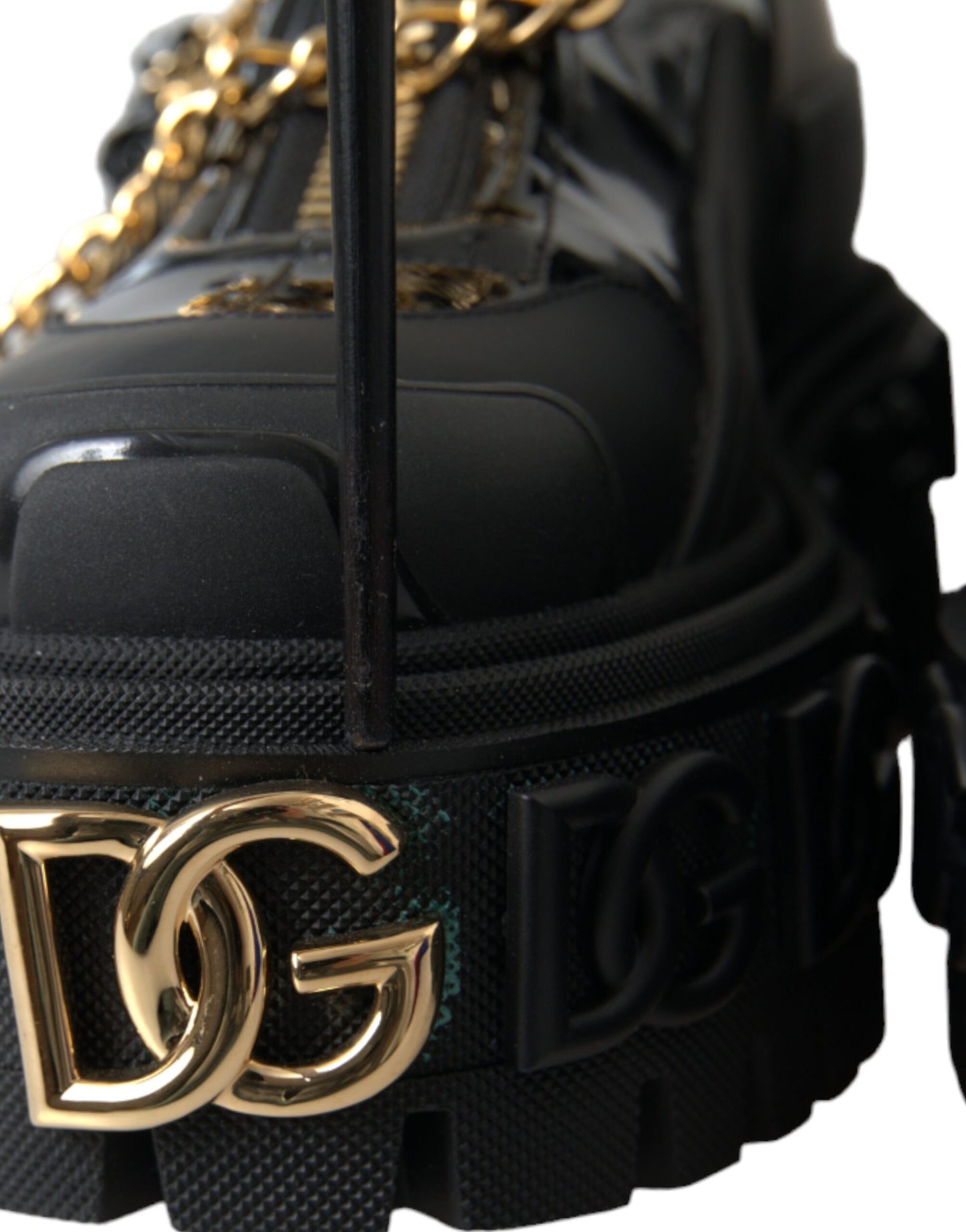 Dolce & Gabbana Black Rubber Embellished Trekking Boots Shoes