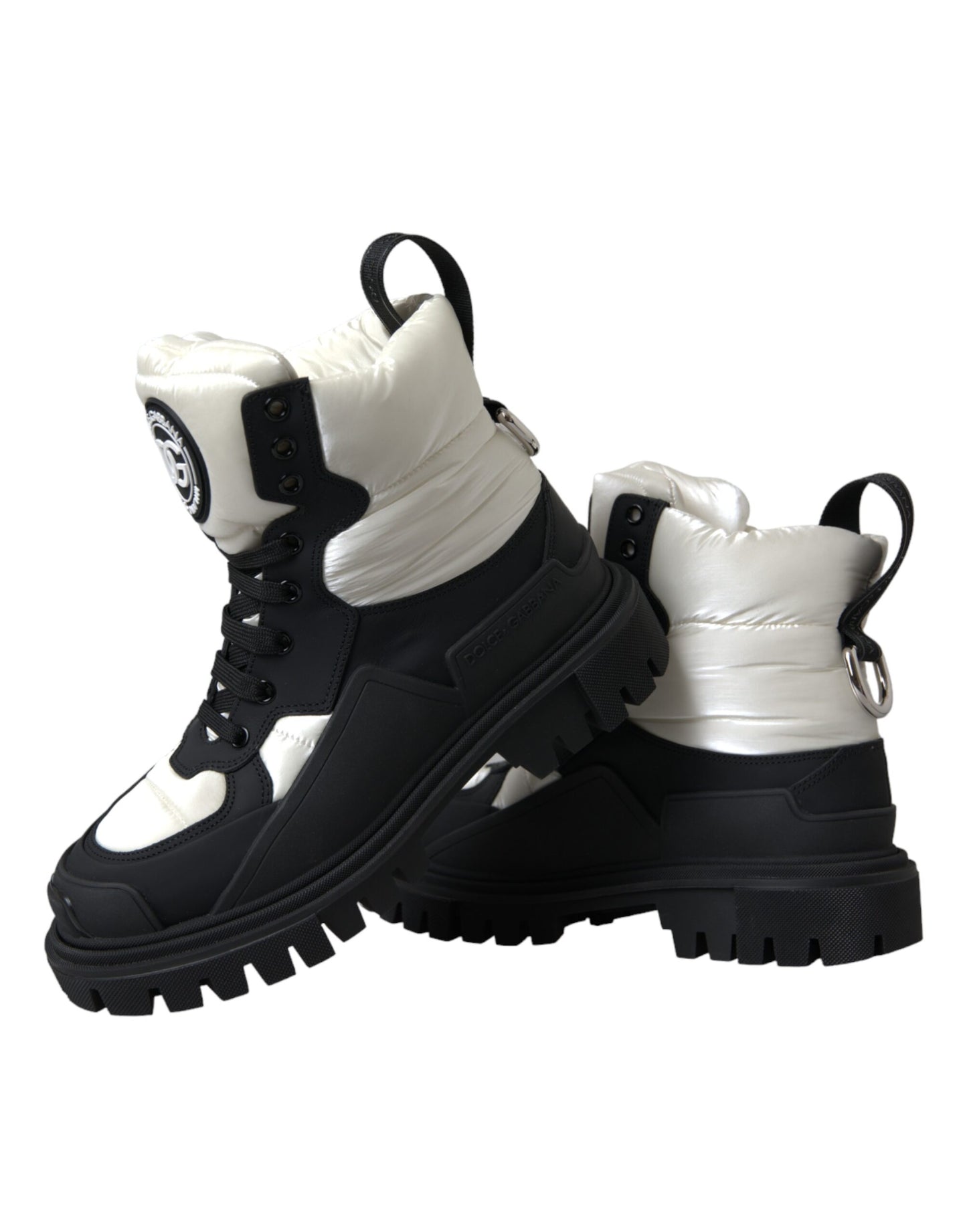 Dolce & Gabbana Black White Logo Padded Trekking Boots Shoes