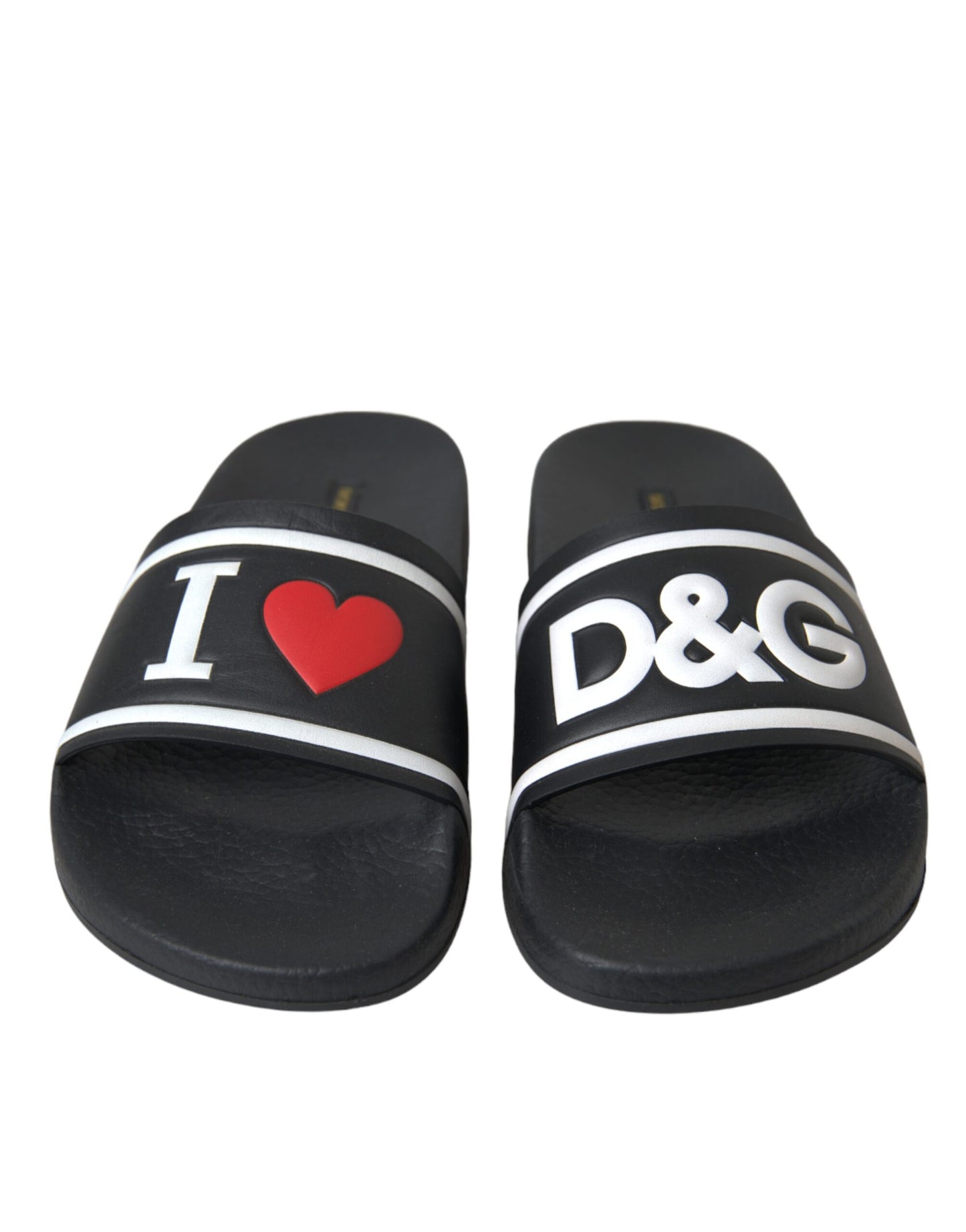 Dolce & Gabbana Black Leather I Love D&G Sandals Slides Shoes