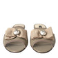 Dolce & Gabbana Beige Logo Pearl Flats Sandals Slides Shoes