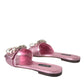 Dolce & Gabbana Pink Crystal Leather Flats Sandals Shoes