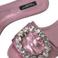 Dolce & Gabbana Pink Crystal Leather Flats Sandals Shoes