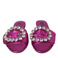 Dolce & Gabbana Fuchsia Crystal Leather Flats Sandals Shoes