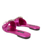 Dolce & Gabbana Fuchsia Crystal Leather Flats Sandals Shoes