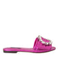 Dolce & Gabbana Fuchsia Crystal Leather Flats Sandals Shoes