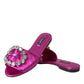 Dolce & Gabbana Fuchsia Crystal Leather Flats Sandals Shoes