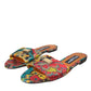 Dolce & Gabbana Multicolor Floral Brocade Logo Flats Sandals Shoes