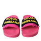 Dolce & Gabbana Pink Black Logo Beachwear Flats Sandals Shoes