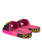 Dolce & Gabbana Pink Black Logo Beachwear Flats Sandals Shoes