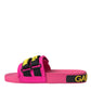 Dolce & Gabbana Pink Black Logo Beachwear Flats Sandals Shoes