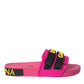 Dolce & Gabbana Pink Black Logo Beachwear Flats Sandals Shoes