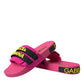 Dolce & Gabbana Pink Black Logo Beachwear Flats Sandals Shoes