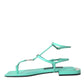 Dolce & Gabbana Aqua Green Leather Ankle Strap Flats Sandals Shoes