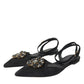 Dolce & Gabbana Black Leather Crystal Slingback Sandals Shoes