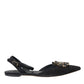 Dolce & Gabbana Black Leather Crystal Slingback Sandals Shoes