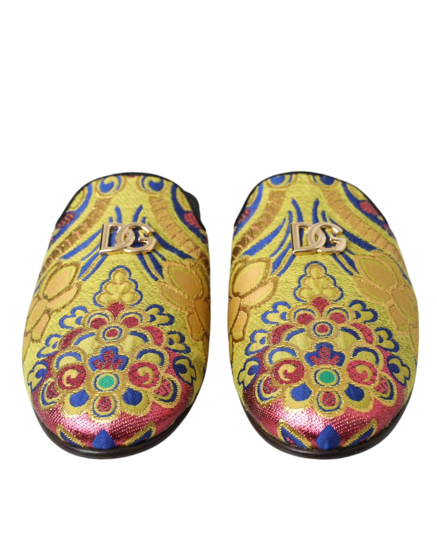 Dolce & Gabbana Multicolor Jacquard DG Logo Mule Flat Sandals Shoes