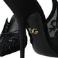 Dolce & Gabbana Black Tulle Ricamo Heels Slingbacks Shoes