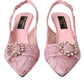 Dolce & Gabbana Pink Taormina Lace Crystal Heel Slingbacks Shoes