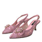 Dolce & Gabbana Pink Taormina Lace Crystal Heel Slingbacks Shoes