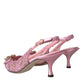 Dolce & Gabbana Pink Taormina Lace Crystal Heel Slingbacks Shoes