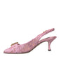 Dolce & Gabbana Pink Taormina Lace Crystal Heel Slingbacks Shoes