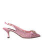 Dolce & Gabbana Pink Taormina Lace Crystal Heel Slingbacks Shoes