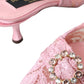 Dolce & Gabbana Pink Taormina Lace Crystal Heel Slingbacks Shoes