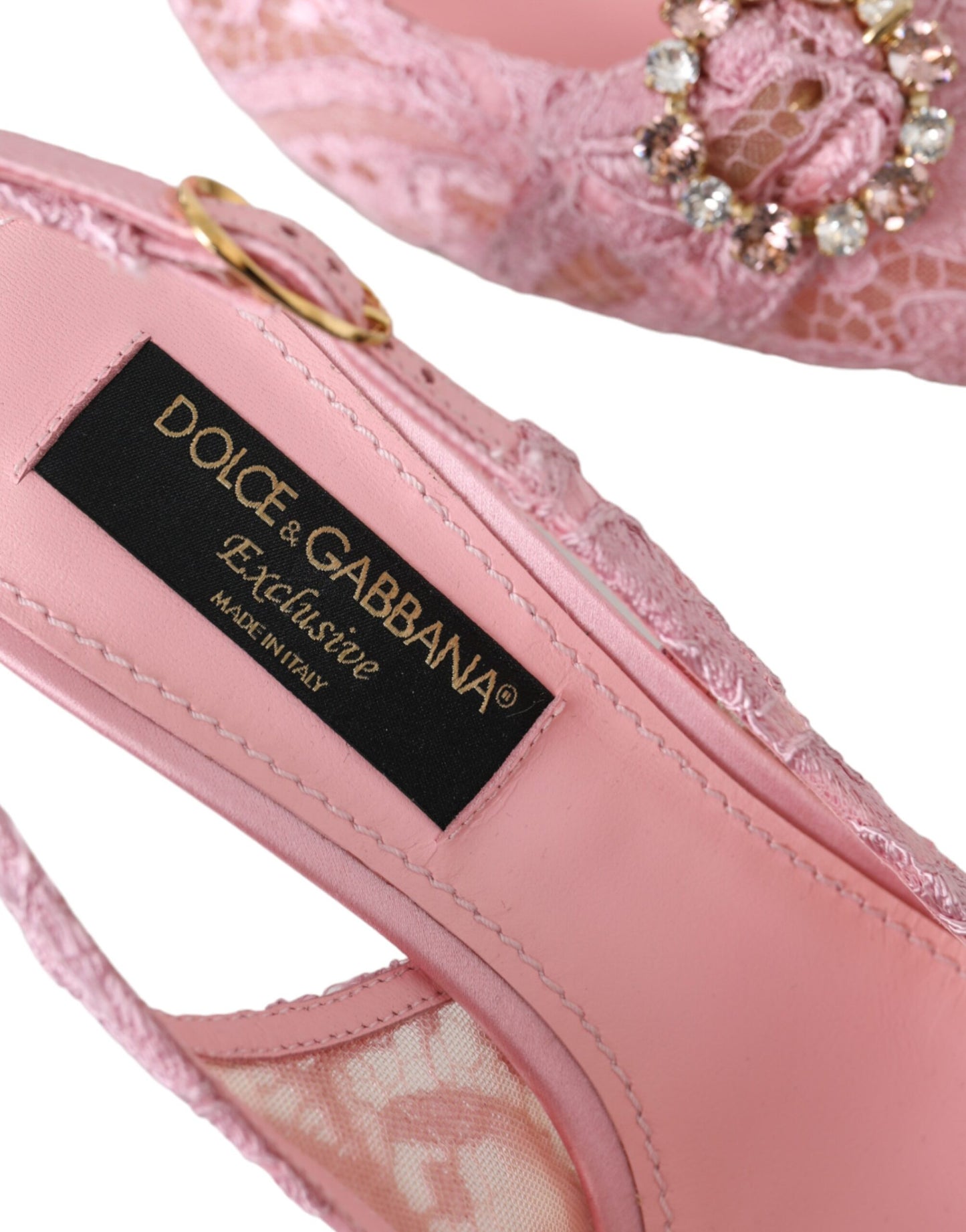 Dolce & Gabbana Pink Taormina Lace Crystal Heel Slingbacks Shoes